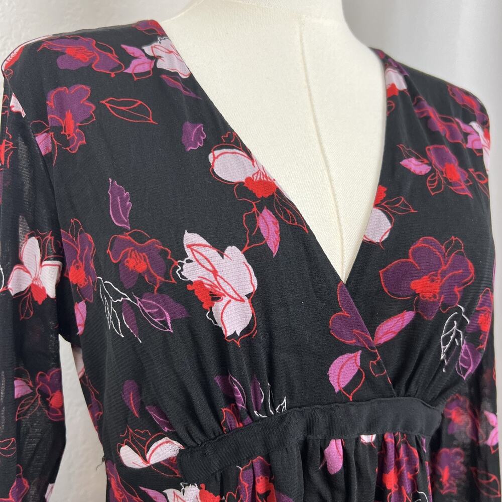 VTG New York & Co Top Womens‎ Medium Black Floral Mesh Babydoll Fairy Y2K Gothic - Picture 2 of 10